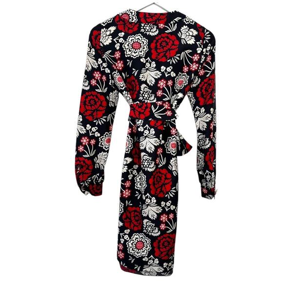 Tory Burch Red Navy Floral Silk Button Front Dress Size 2 - Picture 5 of 7